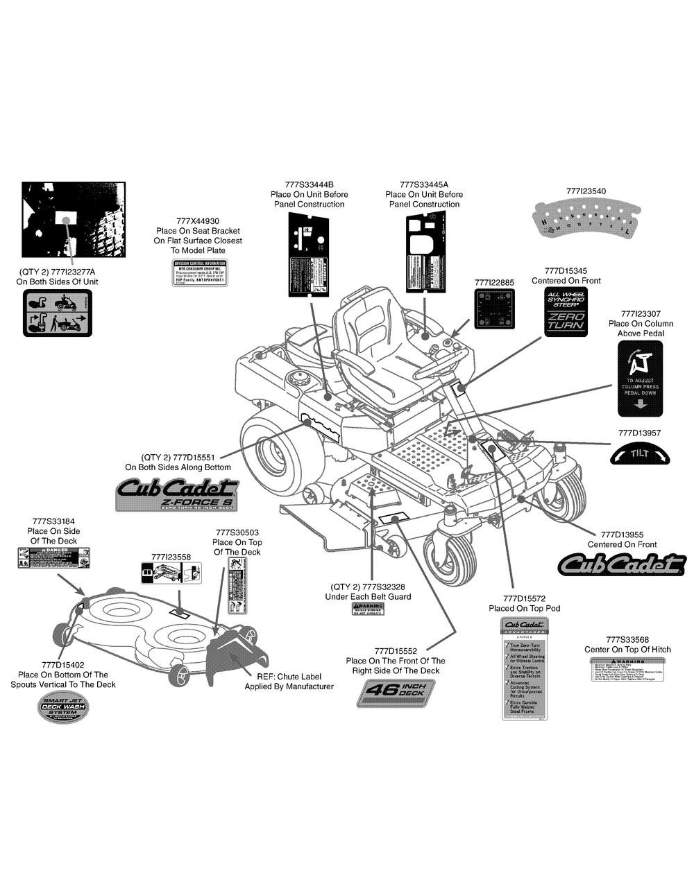 Label Map Z-Force S 46 Diagram and Parts List for Z-FORCES46 (17AF5BHH-17AF5BHH010)(2011) Cub Cadet Lawn Tractor